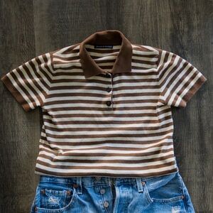 Brandy Melville Chocolate & Cream Striped Polo